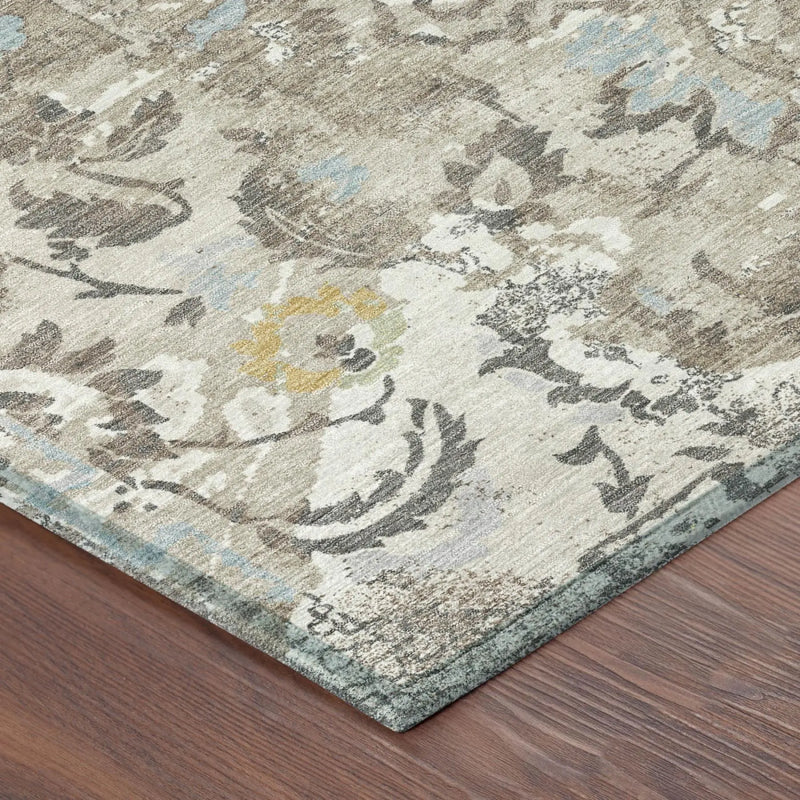 8' X 10' Ivory And Pewter Floral Washable Indoor Outdoor Area Rug Homeroots Outdoor