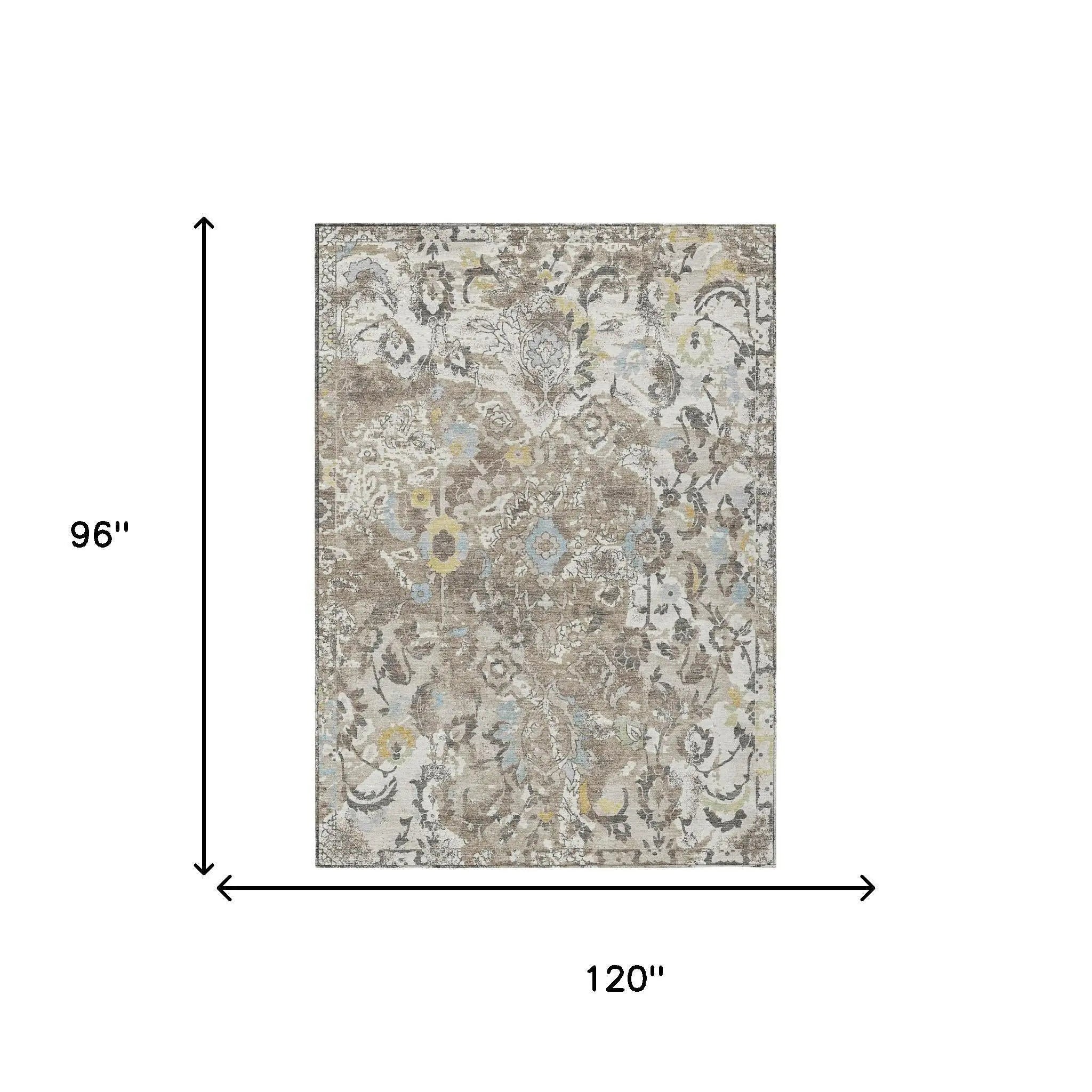 8' X 10' Ivory And Pewter Floral Washable Indoor Outdoor Area Rug Homeroots Outdoor