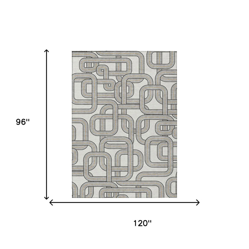 8' X 10' Ivory And Pewter Geometric Washable Indoor Outdoor Area Rug Homeroots Outdoor