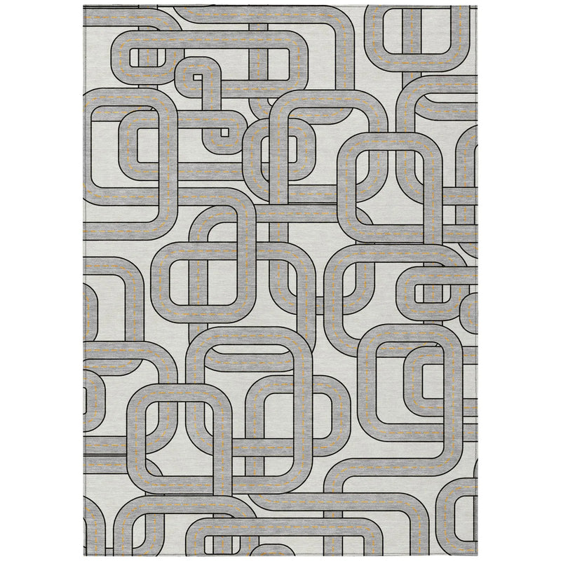 8' X 10' Ivory And Pewter Geometric Washable Indoor Outdoor Area Rug Homeroots Outdoor