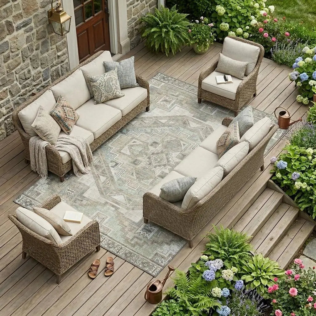 8' X 10' Ivory And Pewter Southwestern Washable Indoor Outdoor Area Rug Homeroots Outdoor
