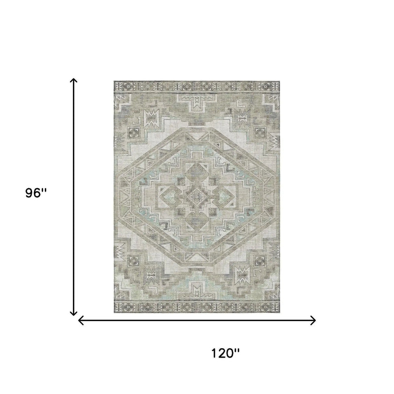 8' X 10' Ivory And Pewter Southwestern Washable Indoor Outdoor Area Rug Homeroots Outdoor