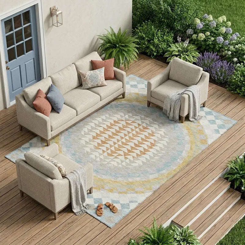 8' X 10' Ivory And Plum Geometric Washable Indoor Outdoor Area Rug Homeroots Outdoor