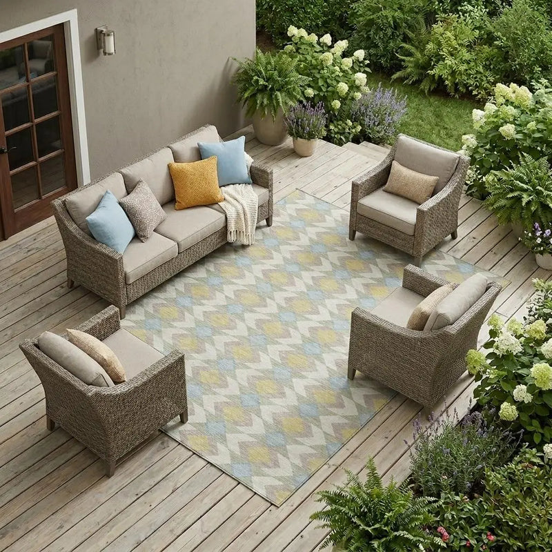 8' X 10' Ivory And Saffron Geometric Washable Indoor Outdoor Area Rug Homeroots Outdoor