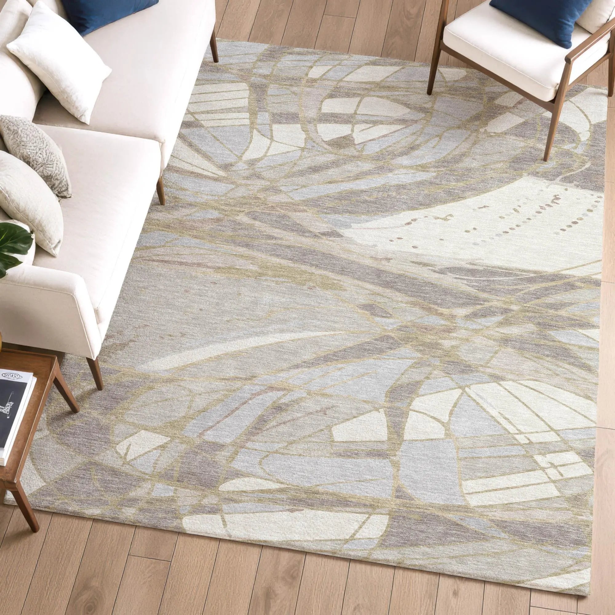 8' X 10' Ivory And Silver Abstract Washable Indoor Outdoor Area Rug Homeroots Outdoor