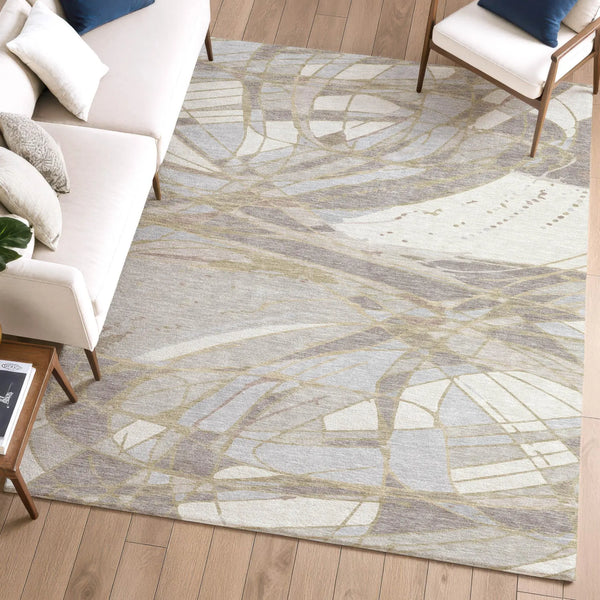 8' X 10' Ivory And Silver Abstract Washable Indoor Outdoor Area Rug Homeroots Outdoor