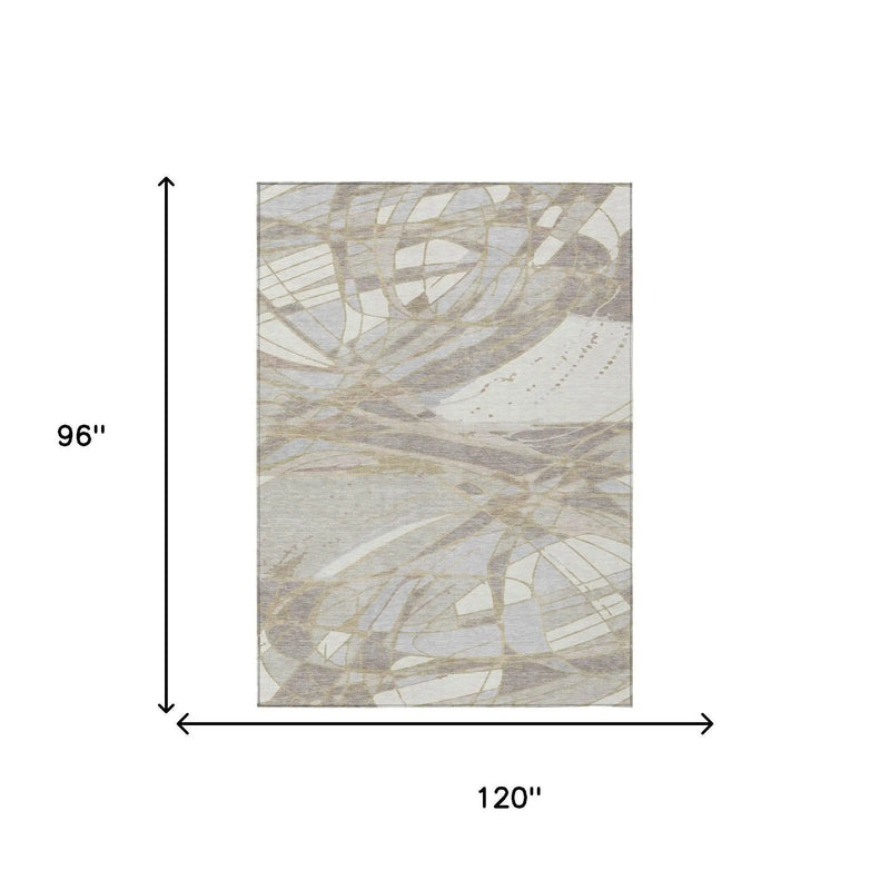 8' X 10' Ivory And Silver Abstract Washable Indoor Outdoor Area Rug Homeroots Outdoor