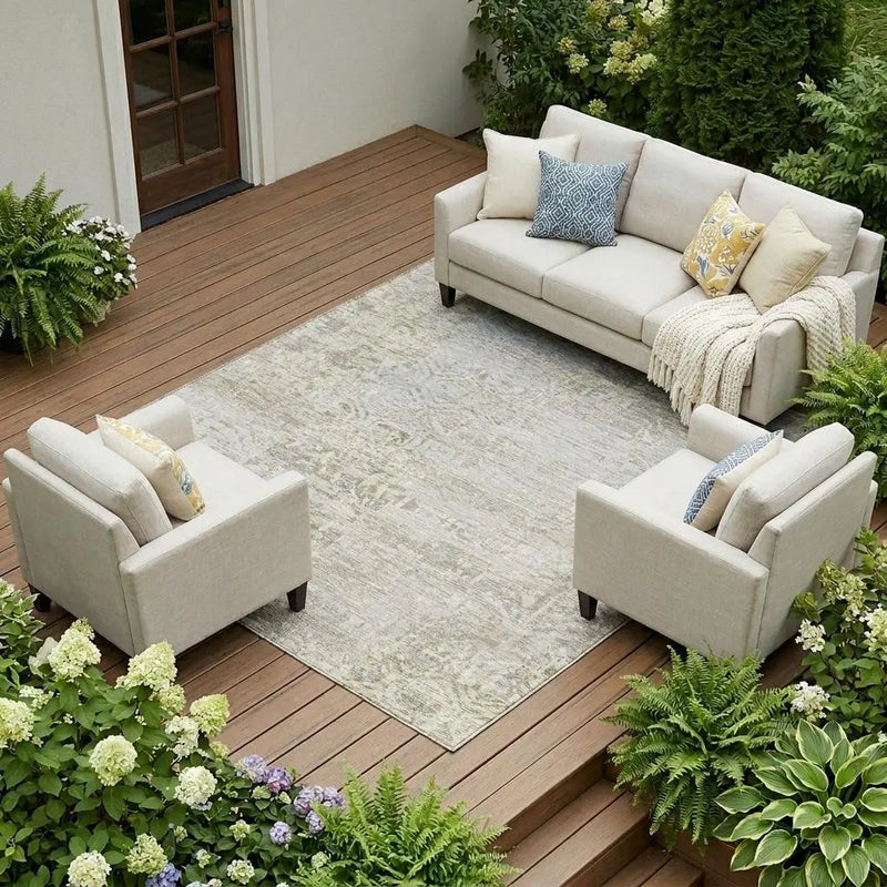 8' X 10' Ivory And Silver Abstract Washable Indoor Outdoor Area Rug Homeroots Outdoor