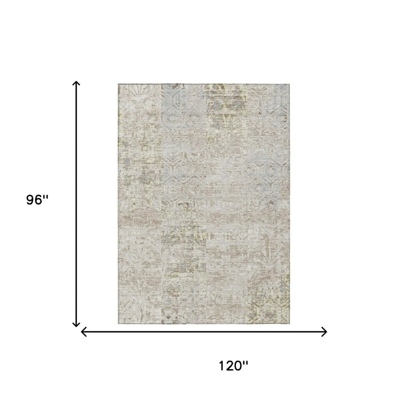 8' X 10' Ivory And Silver Abstract Washable Indoor Outdoor Area Rug Homeroots Outdoor
