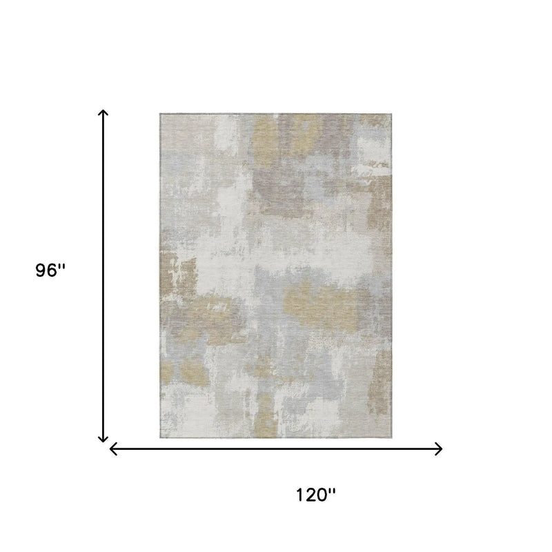 8' X 10' Ivory And Silver Abstract Washable Indoor Outdoor Area Rug Homeroots Outdoor