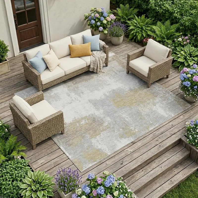 8' X 10' Ivory And Silver Abstract Washable Indoor Outdoor Area Rug Homeroots Outdoor