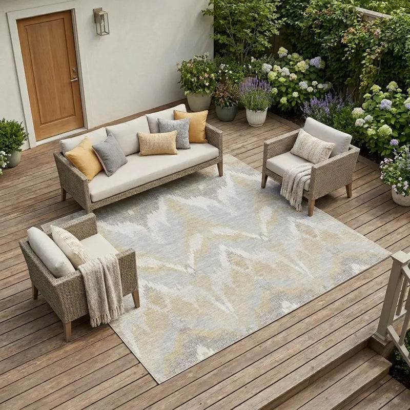 8' X 10' Ivory And Silver Abstract Washable Indoor Outdoor Area Rug Homeroots Outdoor