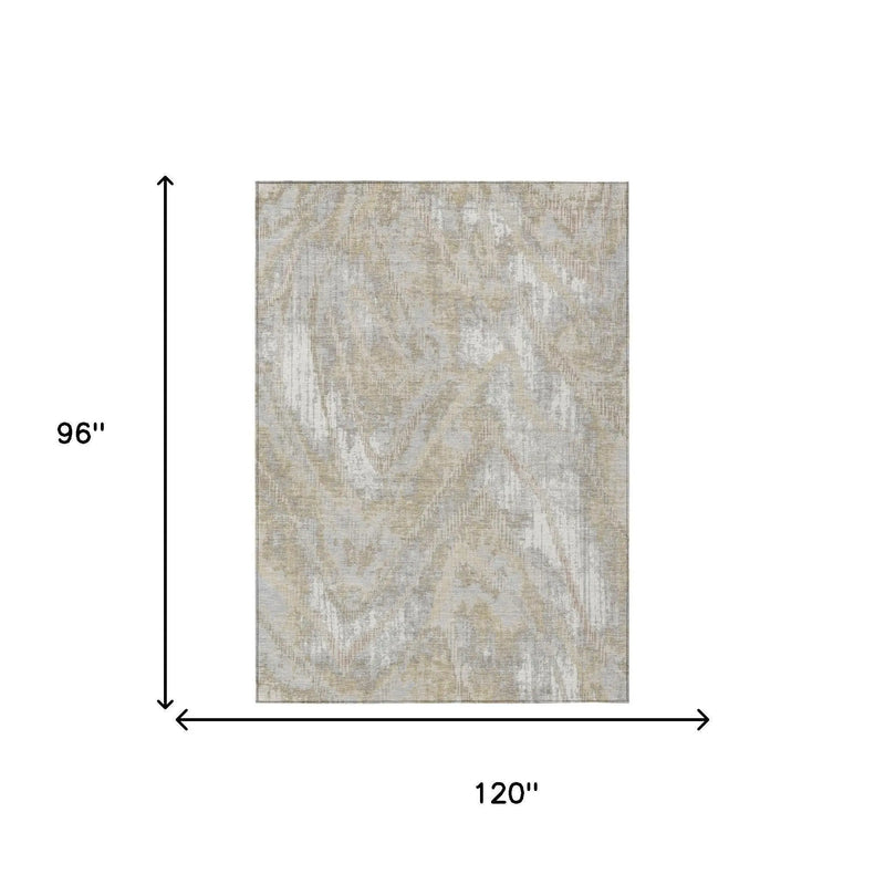 8' X 10' Ivory And Silver Abstract Washable Indoor Outdoor Area Rug Homeroots Outdoor