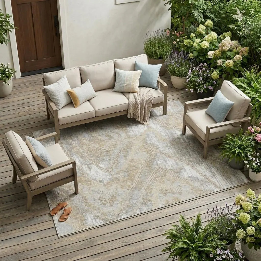 8' X 10' Ivory And Silver Abstract Washable Indoor Outdoor Area Rug Homeroots Outdoor