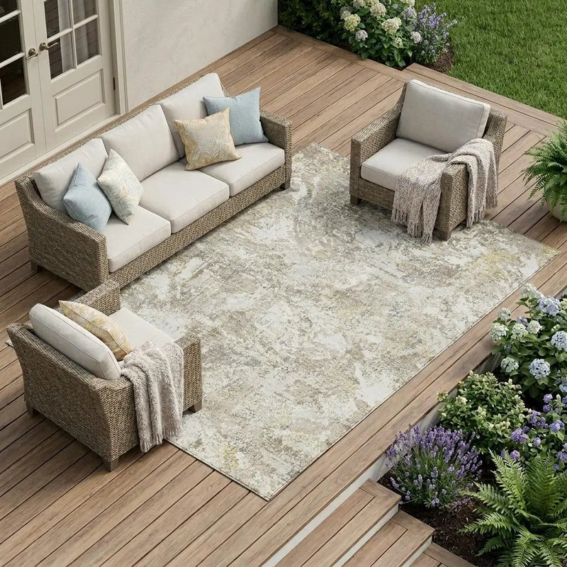 8' X 10' Ivory And Silver Abstract Washable Indoor Outdoor Area Rug Homeroots Outdoor