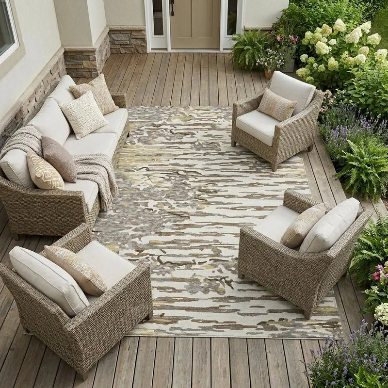 8' X 10' Ivory And Silver Abstract Washable Indoor Outdoor Area Rug Homeroots Outdoor