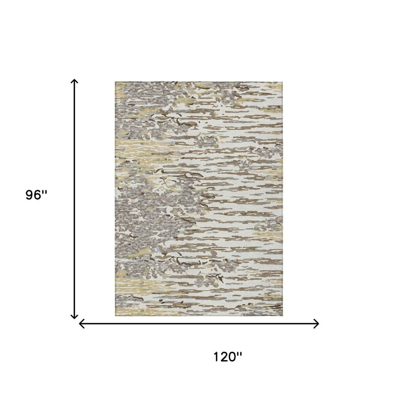 8' X 10' Ivory And Silver Abstract Washable Indoor Outdoor Area Rug Homeroots Outdoor