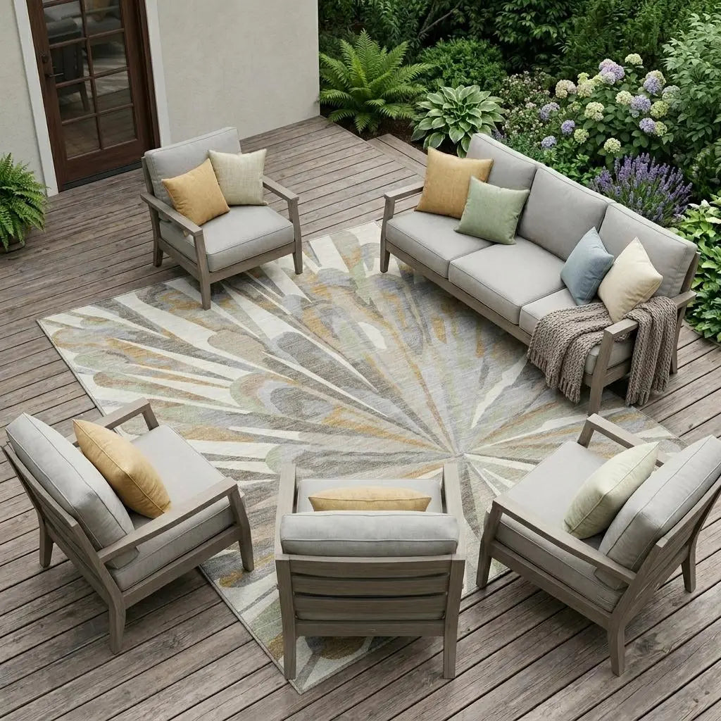8' X 10' Ivory And Silver Abstract Washable Indoor Outdoor Area Rug Homeroots Outdoor