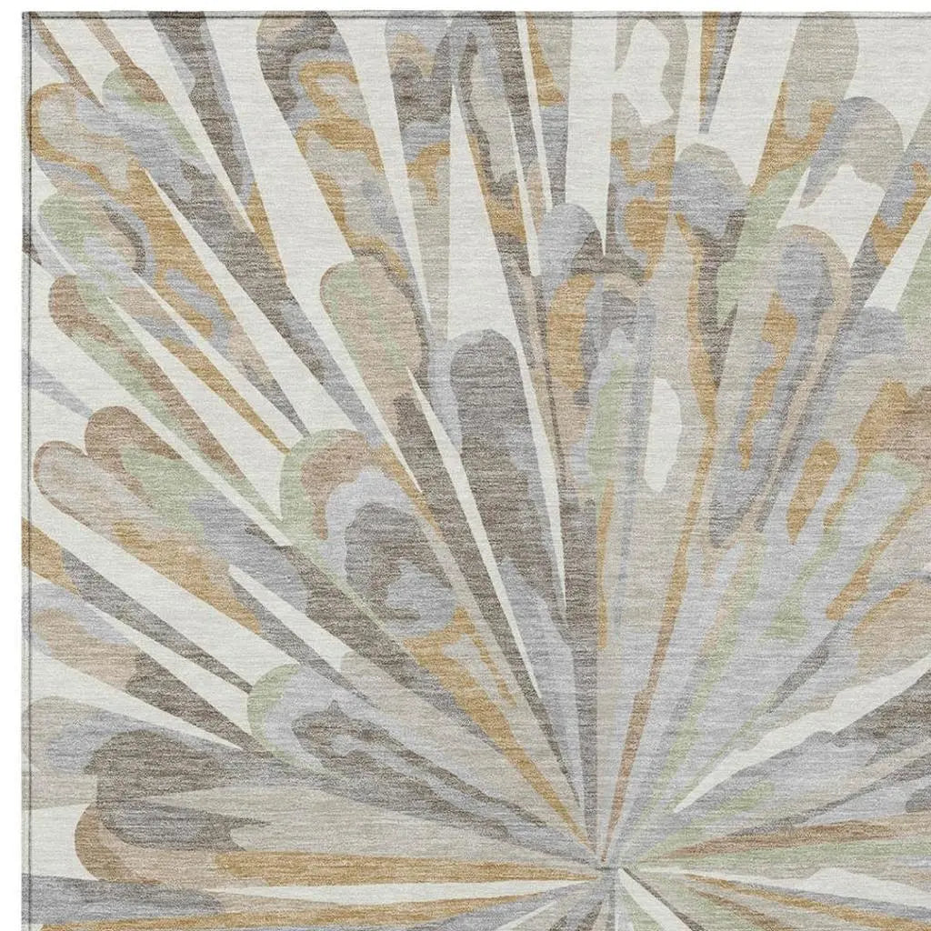 8' X 10' Ivory And Silver Abstract Washable Indoor Outdoor Area Rug Homeroots Outdoor