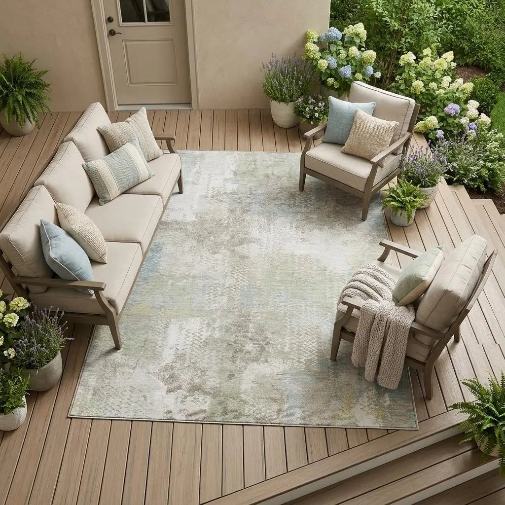 8' X 10' Ivory And Silver Abstract Washable Indoor Outdoor Area Rug Homeroots Outdoor