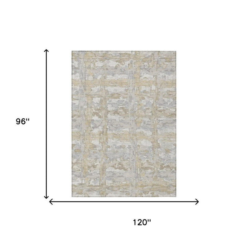 8' X 10' Ivory And Silver Abstract Washable Indoor Outdoor Area Rug Homeroots Outdoor