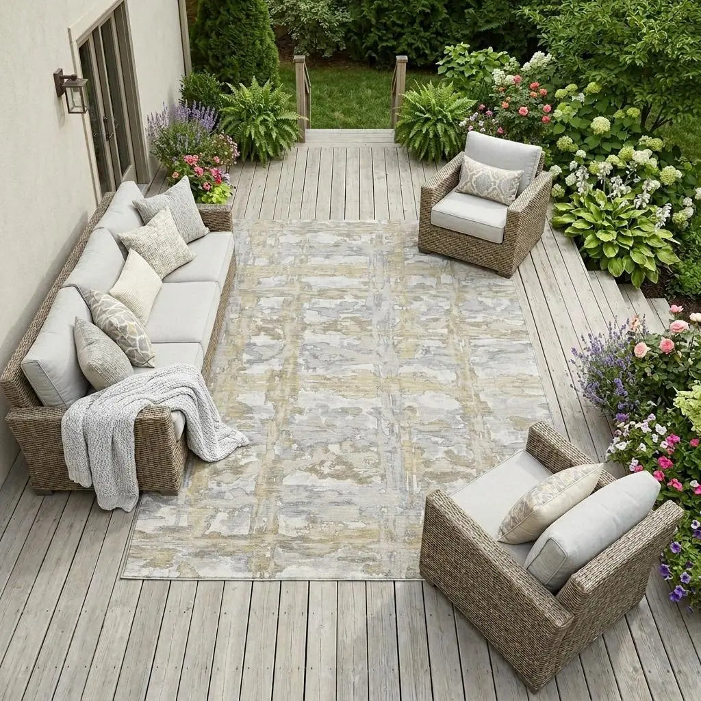 8' X 10' Ivory And Silver Abstract Washable Indoor Outdoor Area Rug Homeroots Outdoor