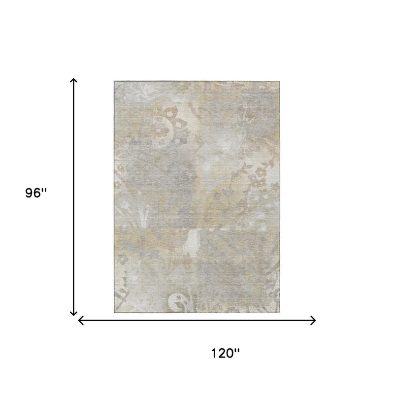8' X 10' Ivory And Silver Botanical Leaves Washable Indoor Outdoor Area Rug Homeroots Outdoor