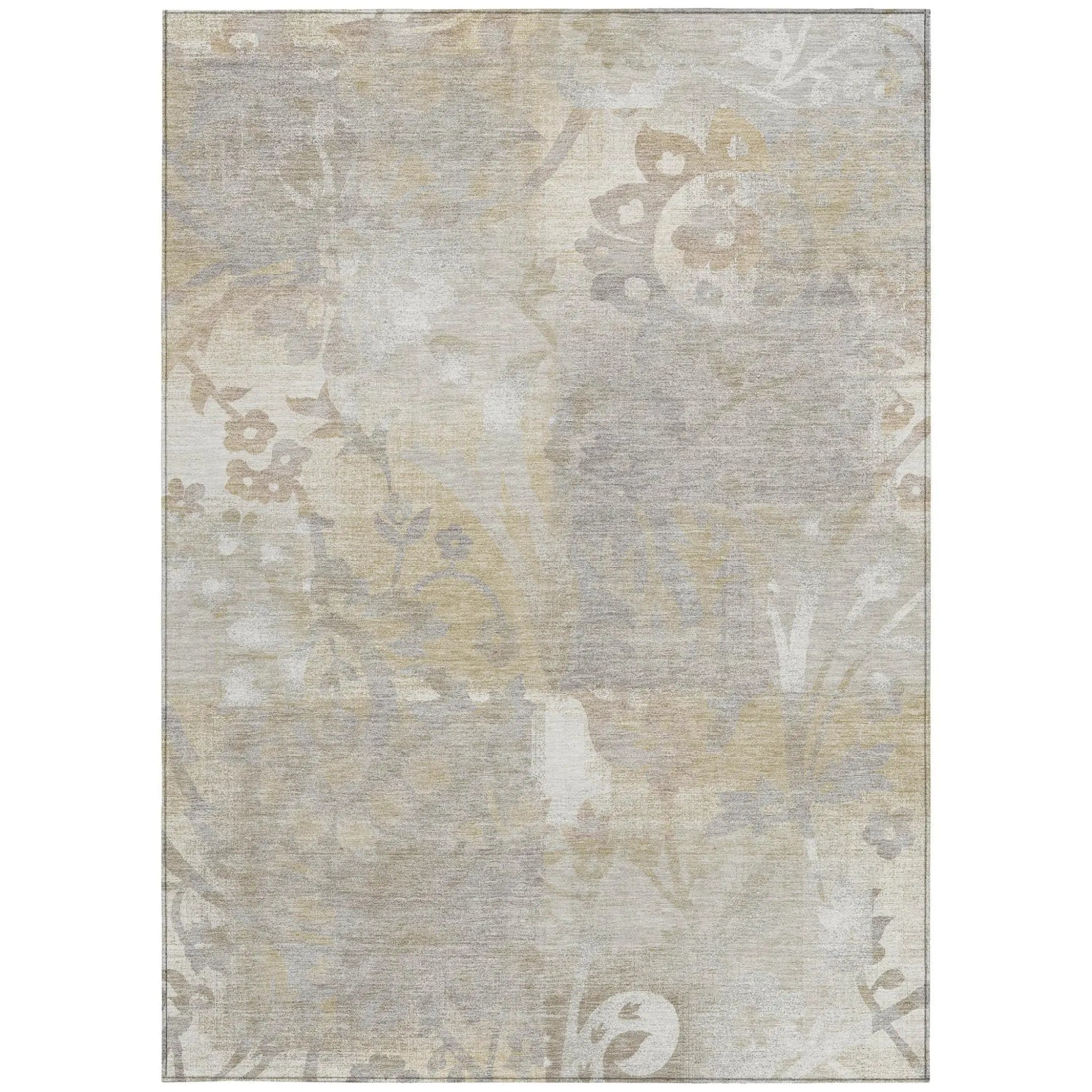 8' X 10' Ivory And Silver Botanical Leaves Washable Indoor Outdoor Area Rug Homeroots Outdoor