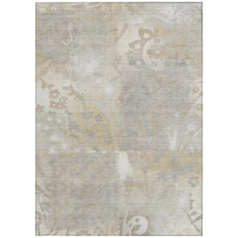 8' X 10' Ivory And Silver Botanical Leaves Washable Indoor Outdoor Area Rug Homeroots Outdoor