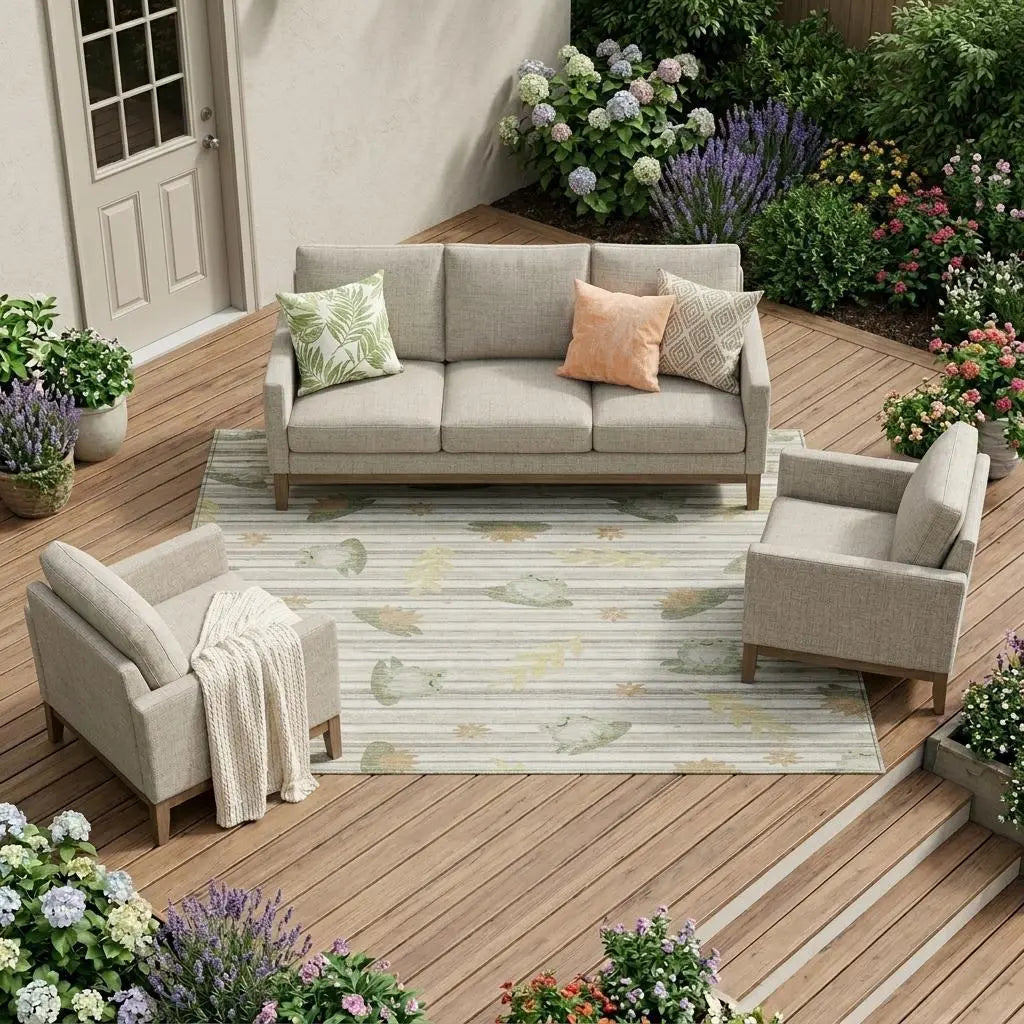 8' X 10' Ivory And Silver Botanical Leaves Washable Indoor Outdoor Area Rug Homeroots Outdoor
