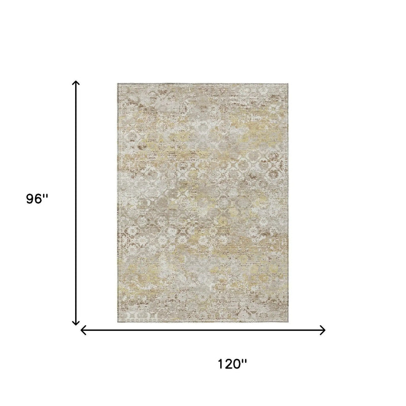 8' X 10' Ivory And Silver Floral Medallion Washable Indoor Outdoor Area Rug Homeroots Outdoor