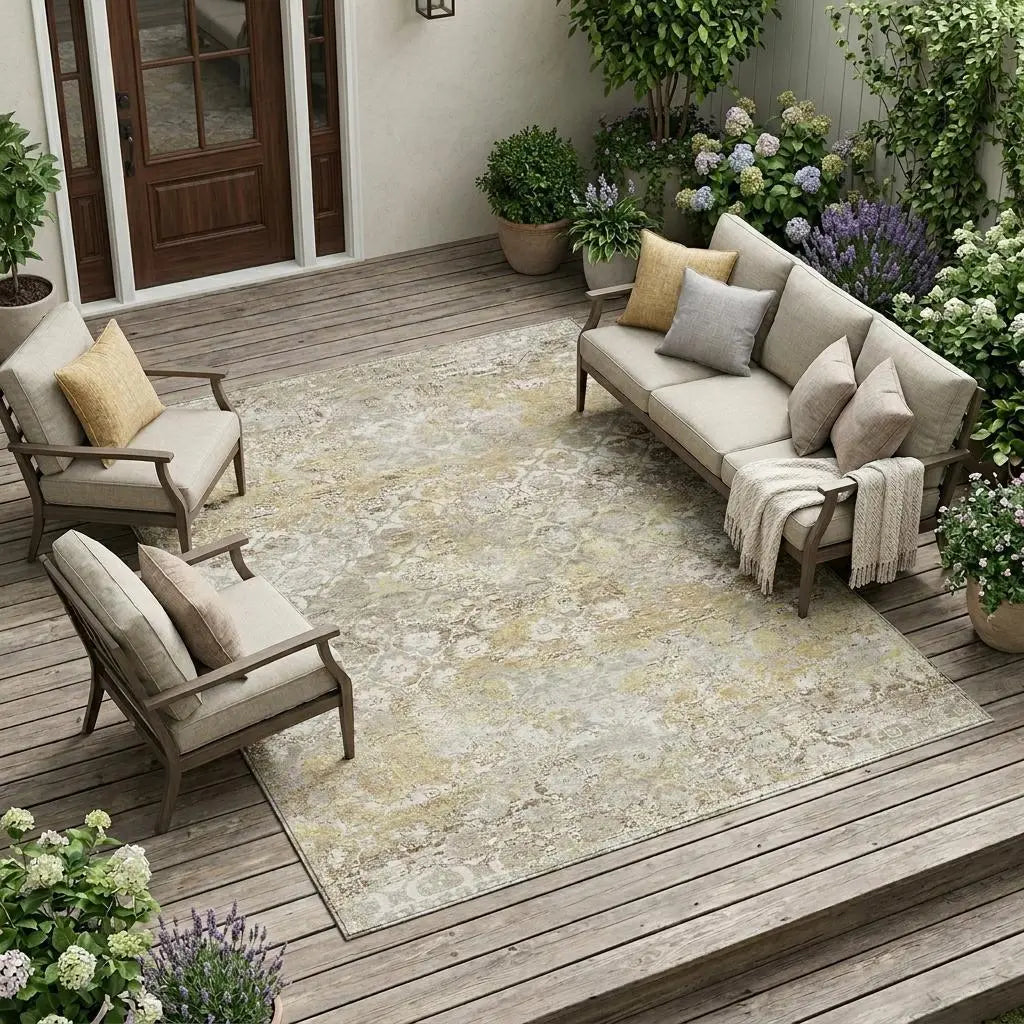 8' X 10' Ivory And Silver Floral Medallion Washable Indoor Outdoor Area Rug Homeroots Outdoor