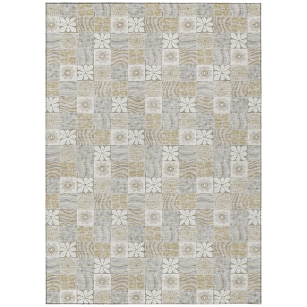 8' X 10' Ivory And Silver Floral Washable Indoor Outdoor Area Rug Homeroots Outdoor