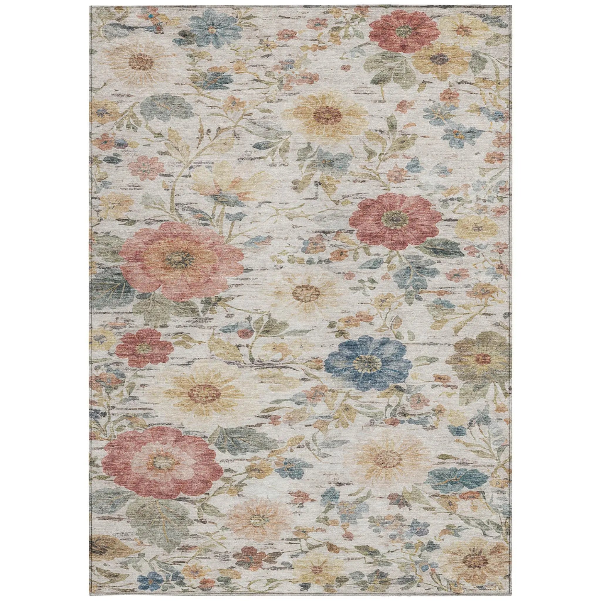 8' X 10' Ivory And Silver Floral Washable Indoor Outdoor Area Rug Homeroots Outdoor