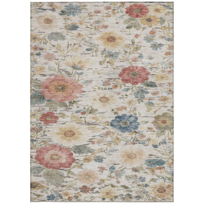 8' X 10' Ivory And Silver Floral Washable Indoor Outdoor Area Rug Homeroots Outdoor