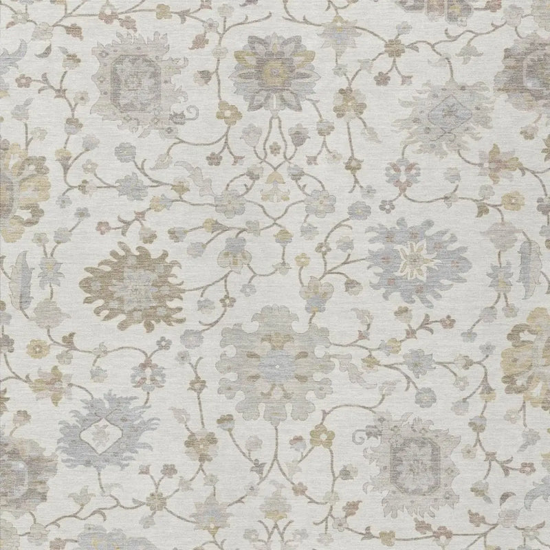 8' X 10' Ivory And Silver Floral Washable Indoor Outdoor Area Rug Homeroots Outdoor