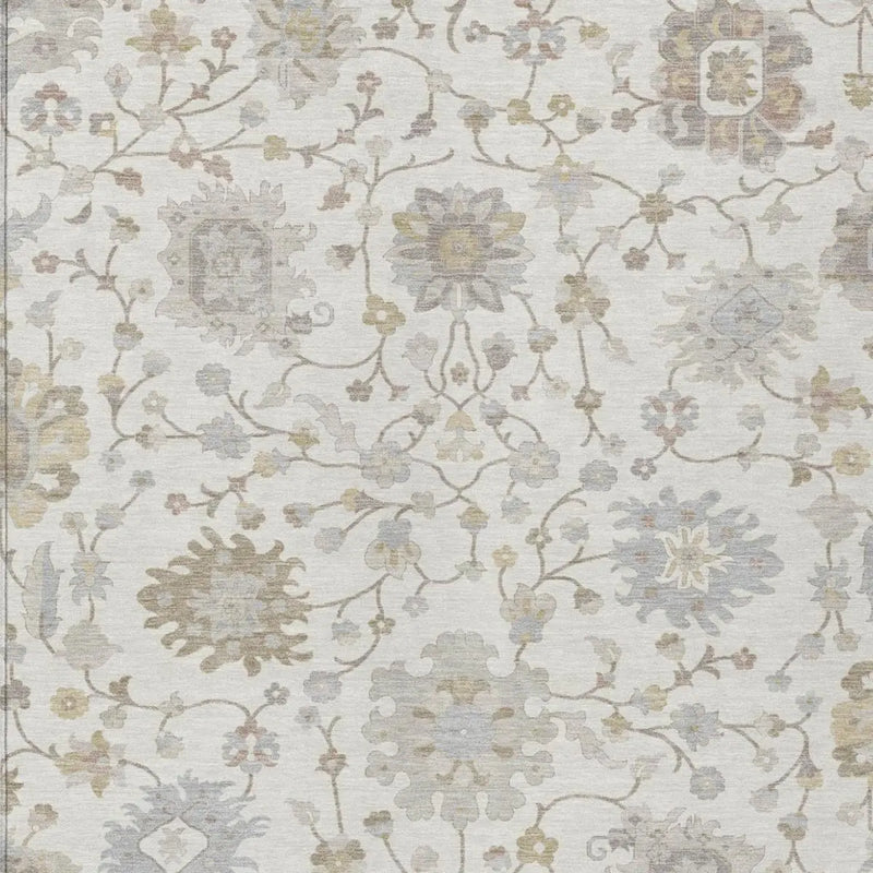 8' X 10' Ivory And Silver Floral Washable Indoor Outdoor Area Rug Homeroots Outdoor