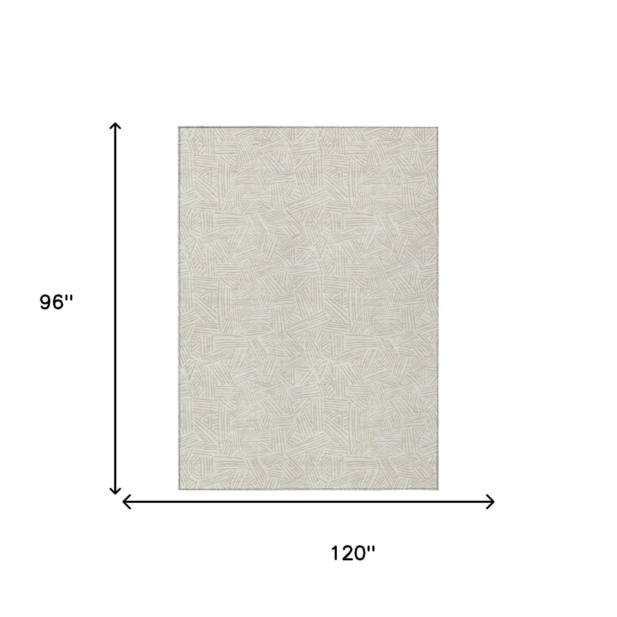 8' X 10' Ivory And Silver Geometric Washable Indoor Outdoor Area Rug Homeroots Outdoor