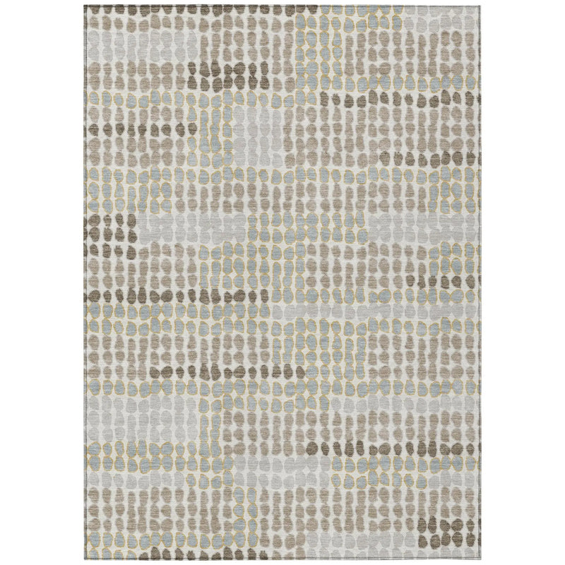 8' X 10' Ivory And Silver Geometric Washable Indoor Outdoor Area Rug Homeroots Outdoor