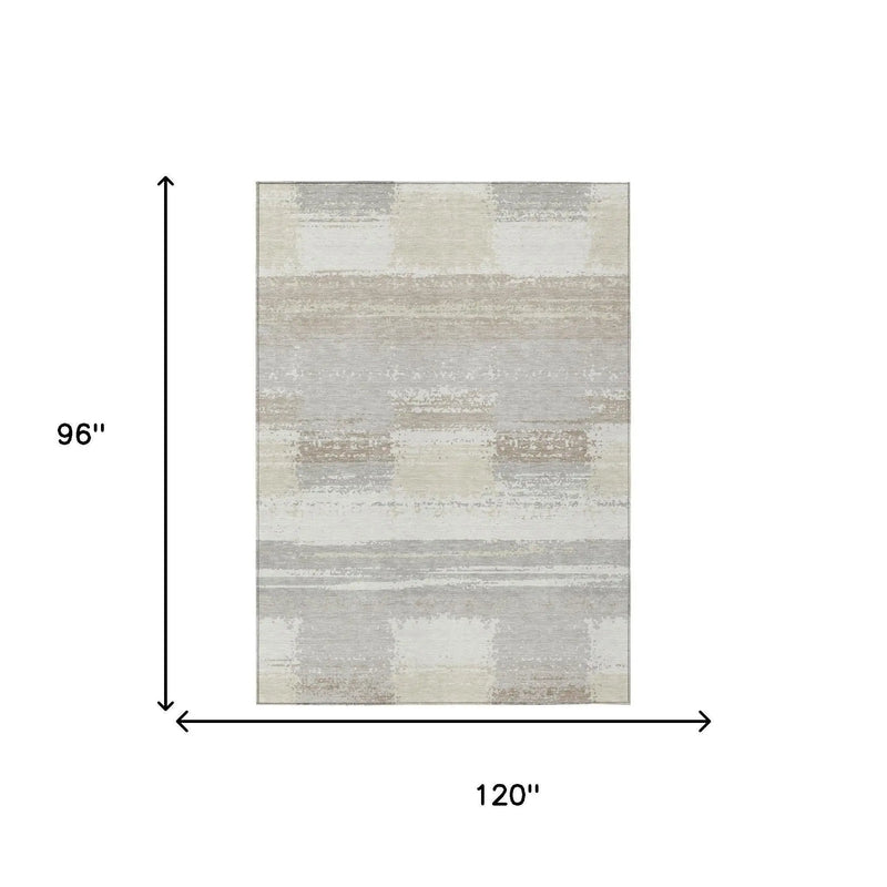 8' X 10' Ivory And Silver Geometric Washable Indoor Outdoor Area Rug Homeroots Outdoor