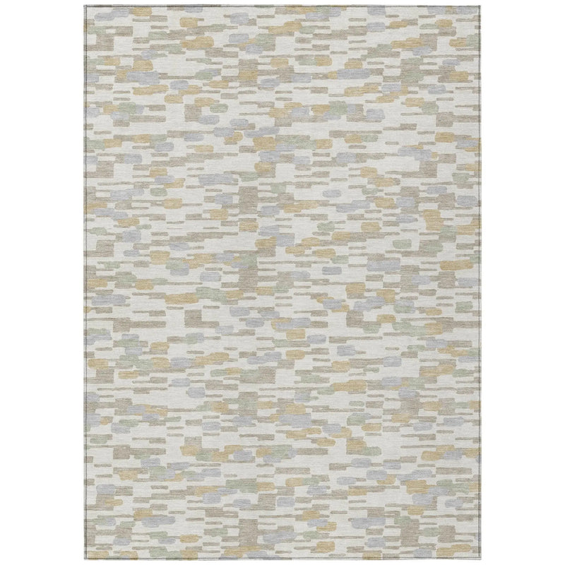 8' X 10' Ivory And Silver Geometric Washable Indoor Outdoor Area Rug Homeroots Outdoor