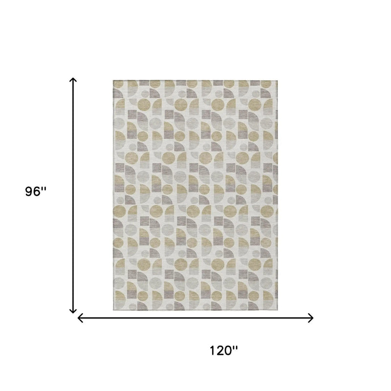 8' X 10' Ivory And Silver Geometric Washable Indoor Outdoor Area Rug Homeroots Outdoor