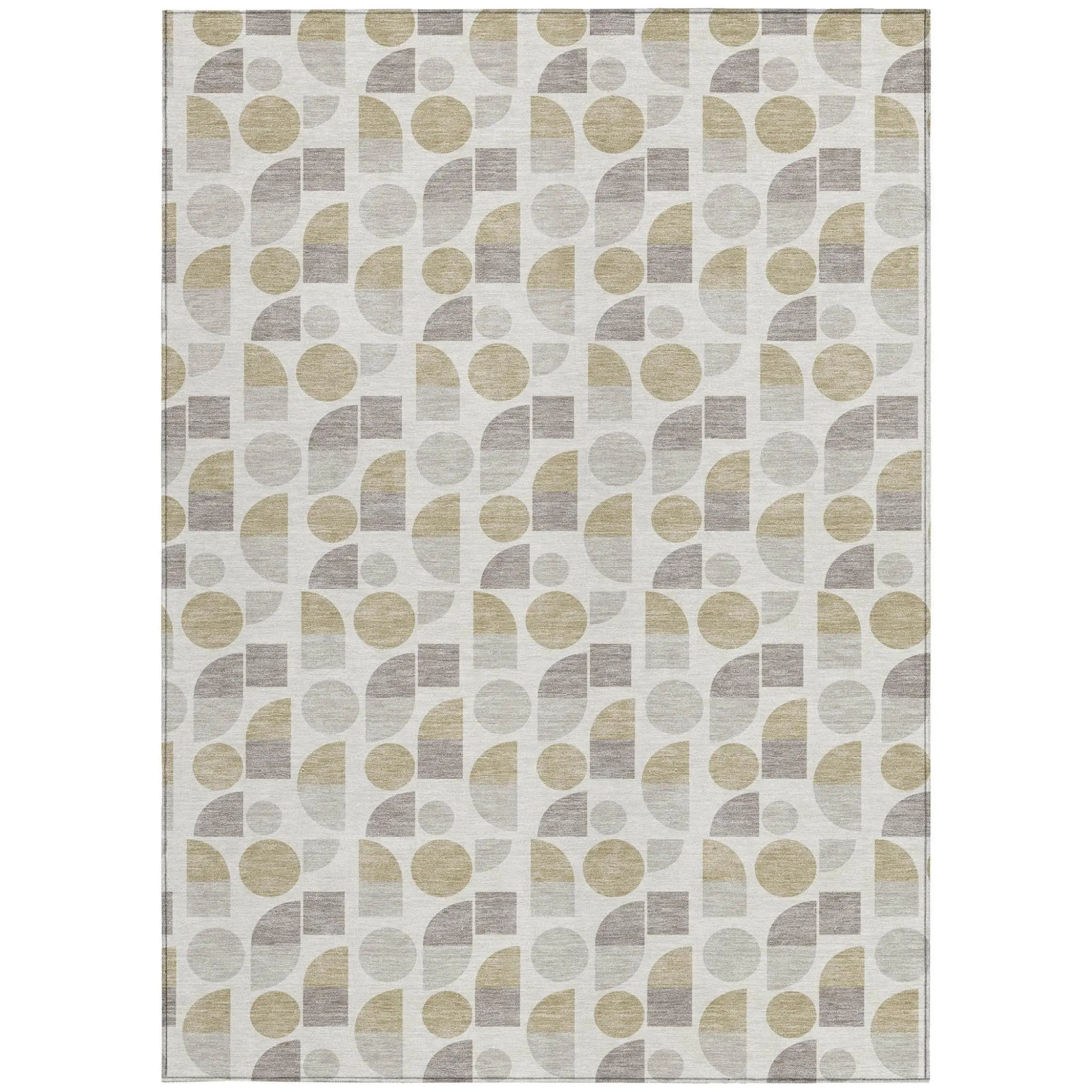 8' X 10' Ivory And Silver Geometric Washable Indoor Outdoor Area Rug Homeroots Outdoor