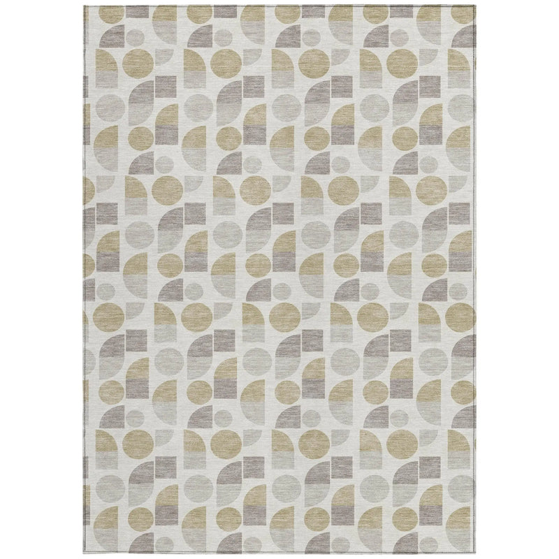 8' X 10' Ivory And Silver Geometric Washable Indoor Outdoor Area Rug Homeroots Outdoor