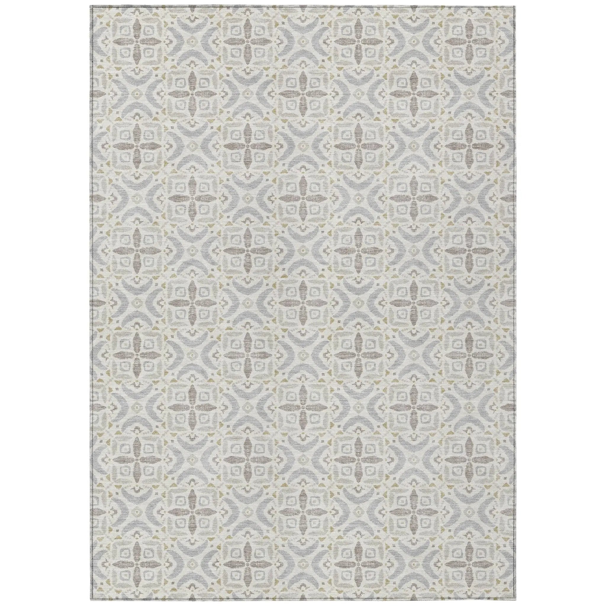 8' X 10' Ivory And Silver Geometric Washable Indoor Outdoor Area Rug Homeroots Outdoor