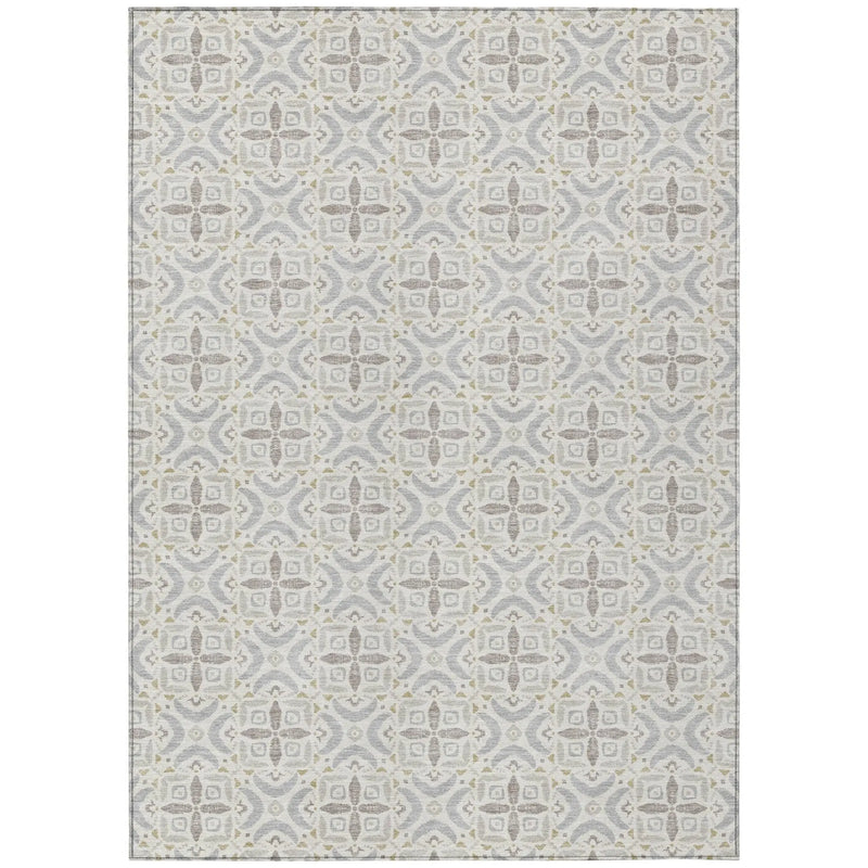 8' X 10' Ivory And Silver Geometric Washable Indoor Outdoor Area Rug Homeroots Outdoor