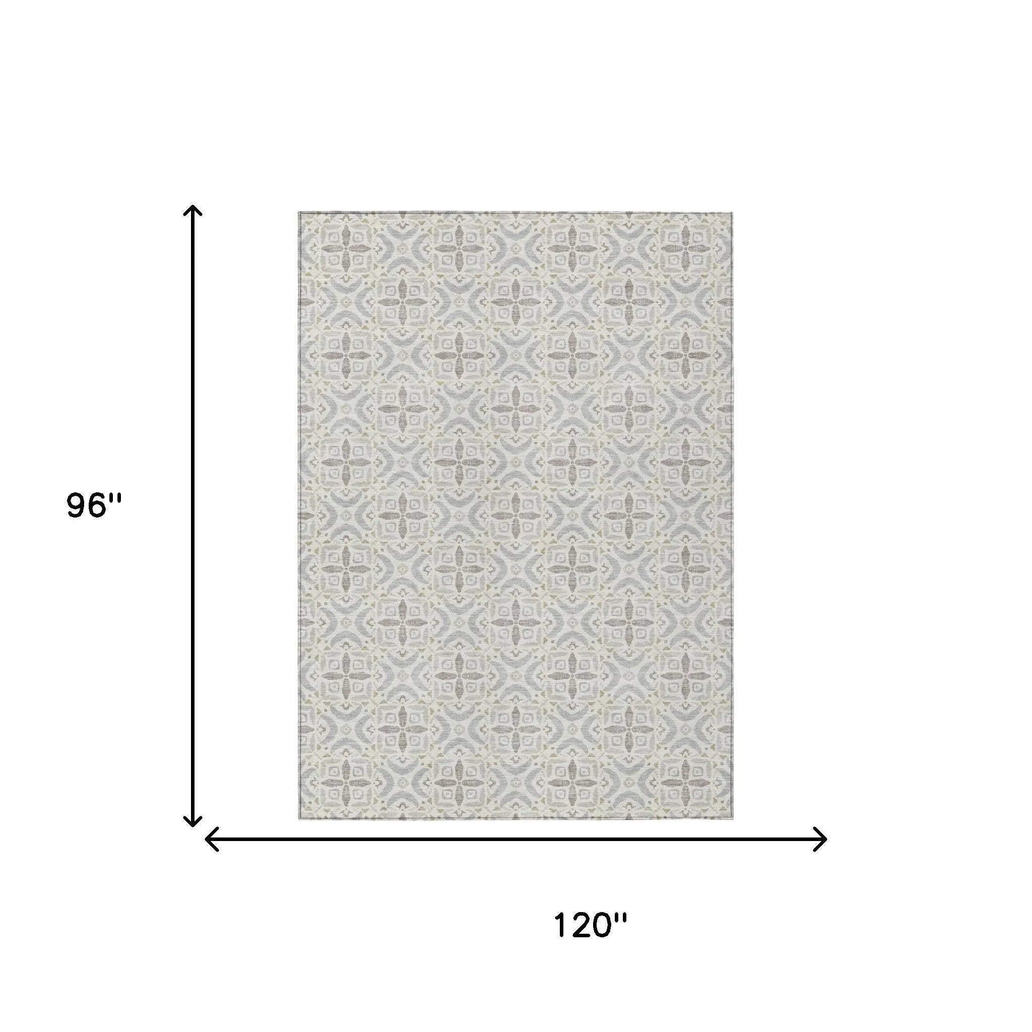 8' X 10' Ivory And Silver Geometric Washable Indoor Outdoor Area Rug Homeroots Outdoor
