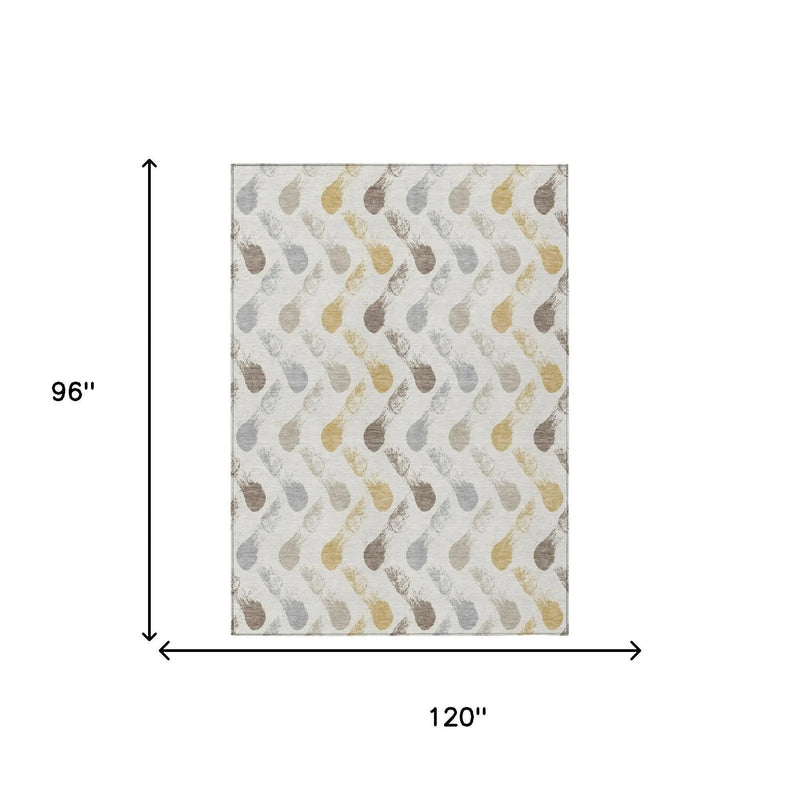 8' X 10' Ivory And Silver Geometric Washable Indoor Outdoor Area Rug Homeroots Outdoor