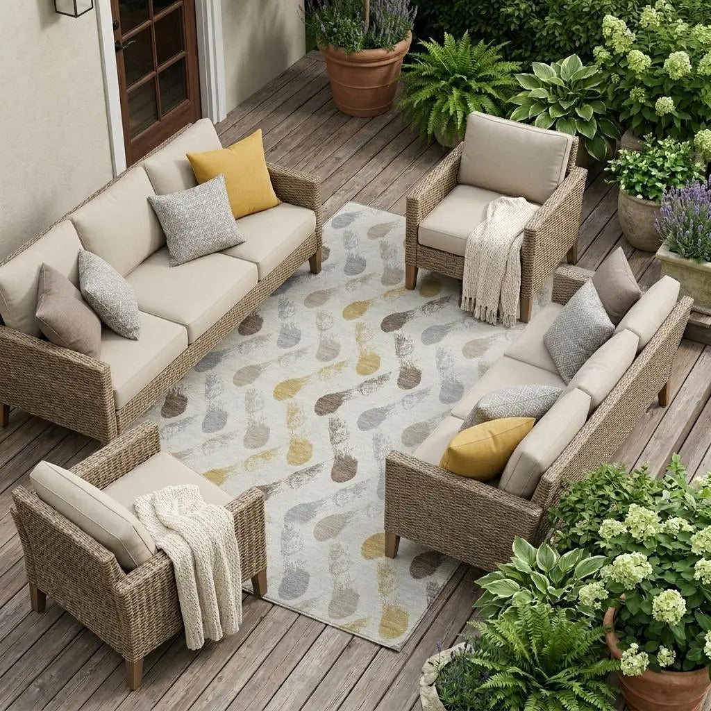 8' X 10' Ivory And Silver Geometric Washable Indoor Outdoor Area Rug Homeroots Outdoor