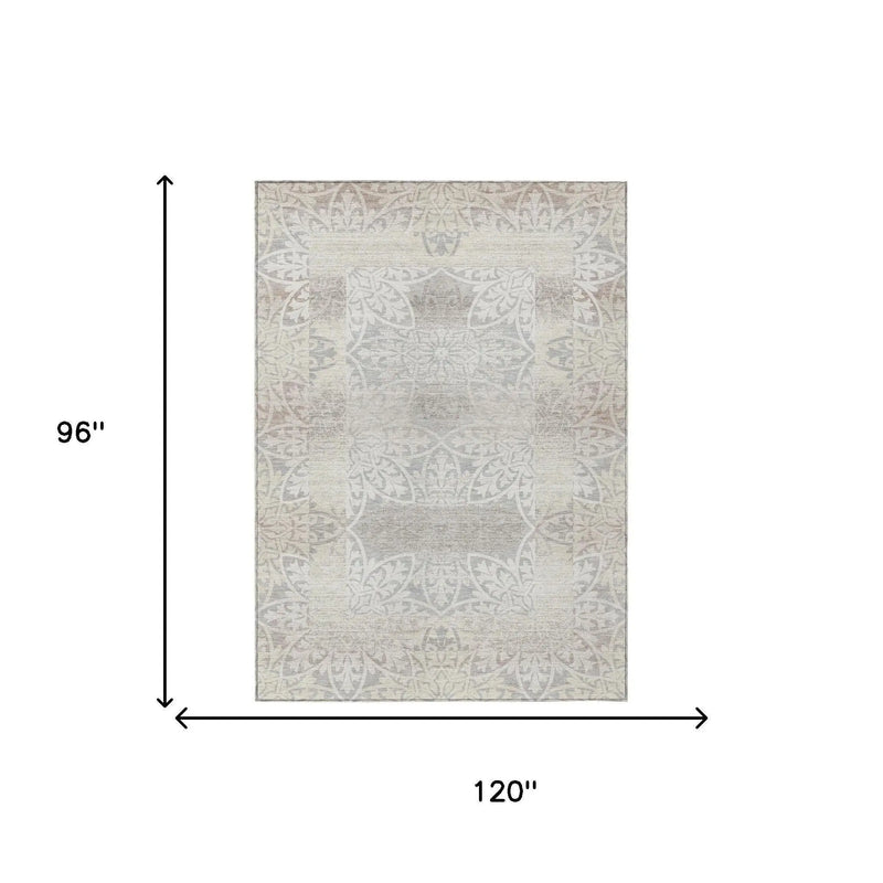 8' X 10' Ivory And Silver Oriental Washable Indoor Outdoor Area Rug Homeroots Outdoor